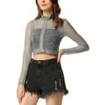 thumbnail image 1 of INSPIRE CHIC Veste Courte de Noël pour Femmes, Halloween, Col Montant Pailleté, TP Argent, 1 of 6