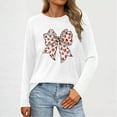 thumbnail image 4 of Valentines Bow Shirts Womens Long Sleeve Holiday Valentine's Day Tshirt Crew Neck Heart Graphic Tee Tops, 2XL White, 4 of 5