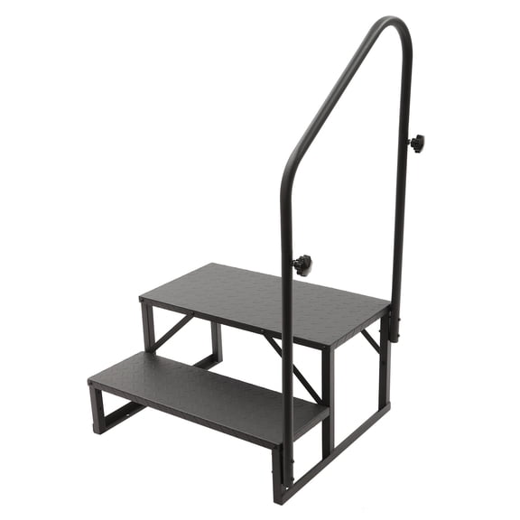 2-Step Steel Step Ladder with Handrail, 450Lbs Load Capacity Black Modern Stool for Indoor Outdoor Home RV Use