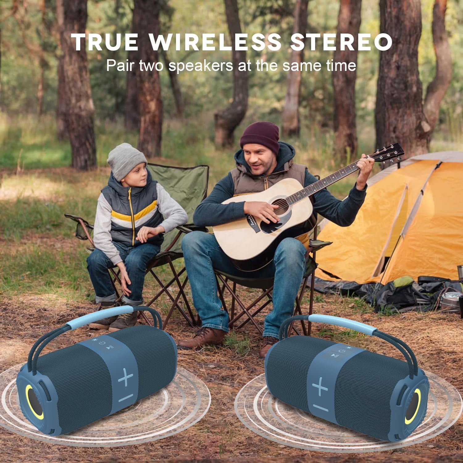 Babyltrl Portable Bluetooth 5.3 Speaker,9.3" Wireless Speaker with Dynamic LED Lights and Powerful 360° Sound,TWS Pairing,Outdoor Music Party Show,Blue