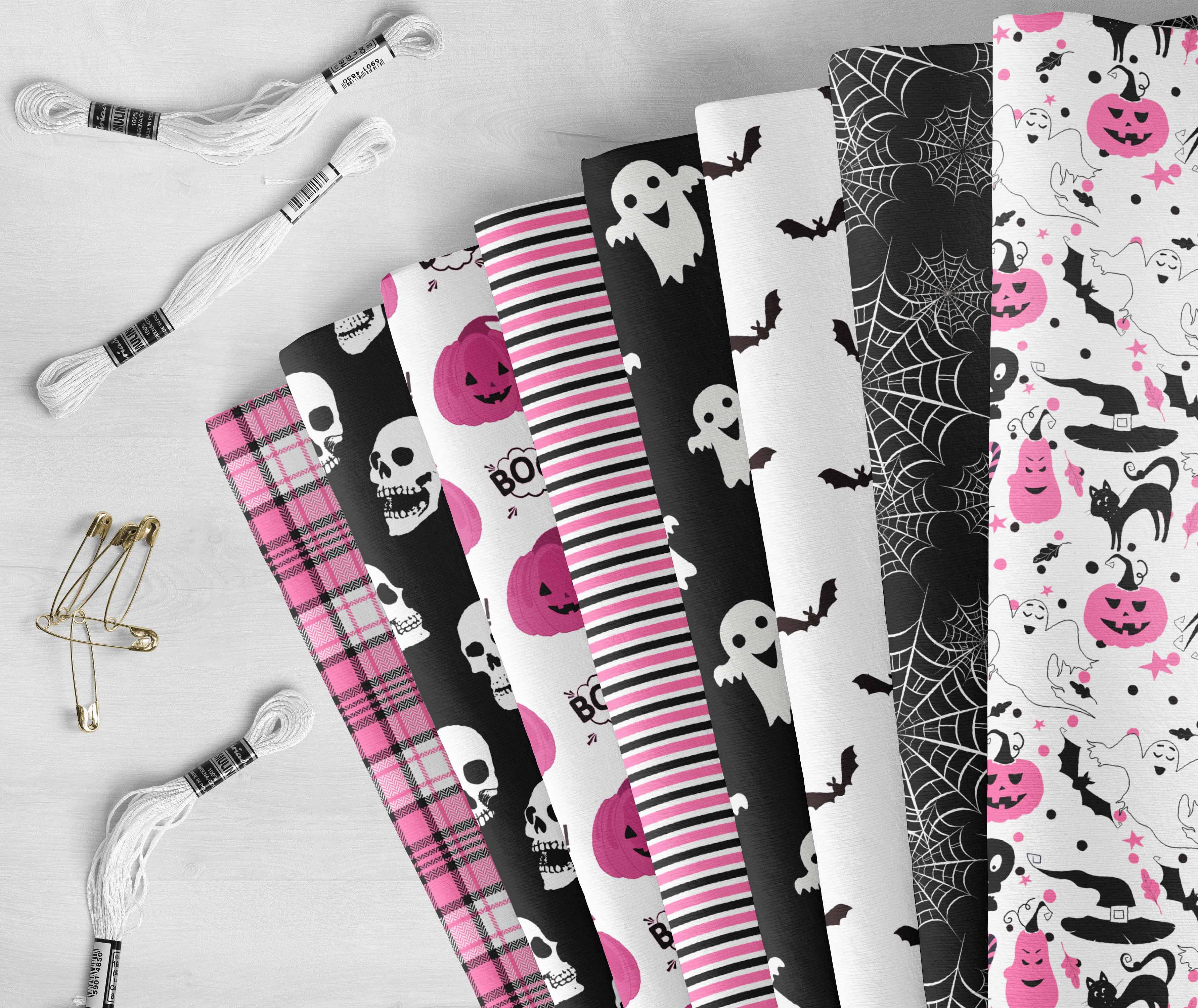 Soimoi 8 Pc Fat Quarter Bundle,HalloweenPrint 18"x 22"DIY Patchwork-100% CottonPre-Cut Quilting Fabric Purple & Black