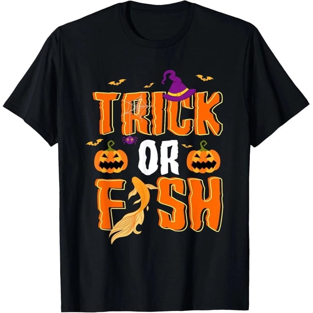 BAYCREWS Chandail de Pêcheur d'Halloween, T-Shirt Citrouille « Trick Or Fish »