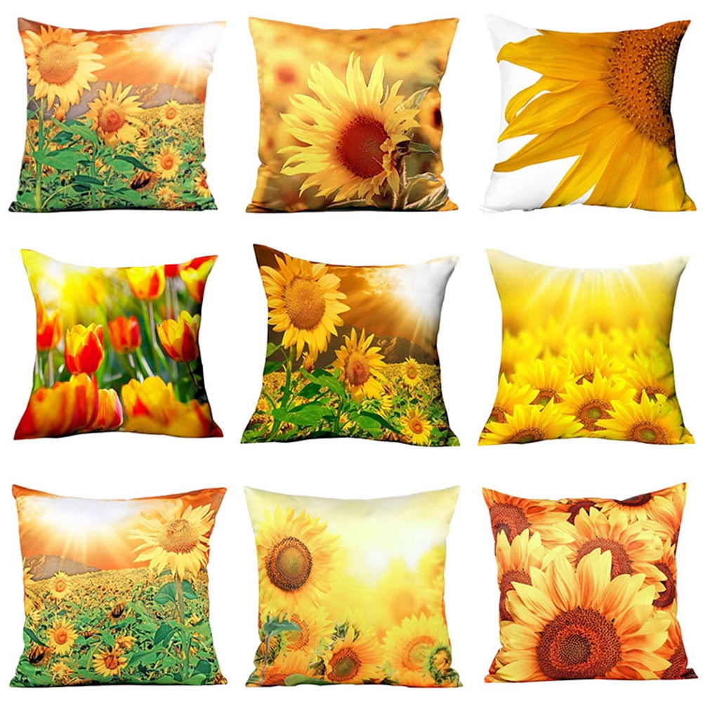 3D Sunflower Cotton Linen Throw Pillow Car Sofa Waist Cushion Cover Decor Goodis 