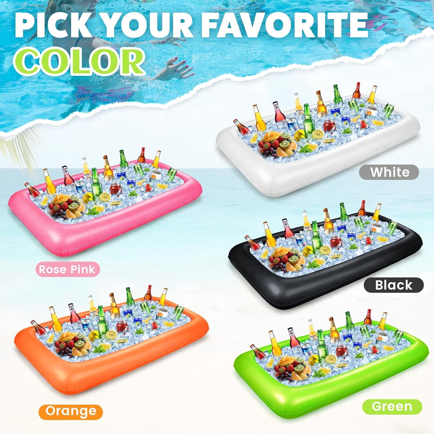 Large Inflatable Ice Serving Bar for Food, Drinks, Salad, Floating Buffet Cooler Tray with Drain Plug for Pool Party, BBQ, Picnic, Camping, Beach, and Outdoor Supplies Black