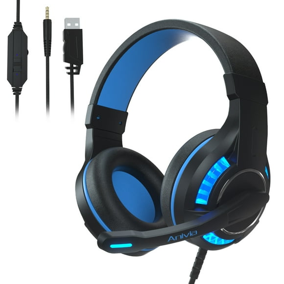 Anivia MH603 Wired Headset Head-Mounted Earphone3.5MM USB Interface LED RGB Light Computer Gaming Stereo Road Gaming Wired Headphone With 95° Pointing Microphone