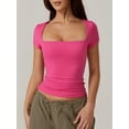 thumbnail image 3 of Bslissey Women's Fashion Solid Color T-shirt Short Sleeve Square Neck Pullovers Ladies Slim Fit Summer Blouses Tops Streetwear for Casual Daily S M L XL, 3 of 6