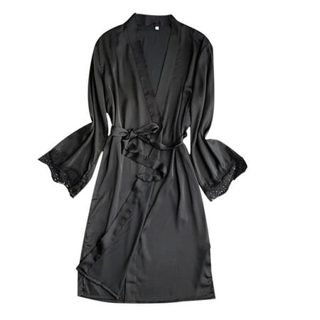 Midwennn Women Sexy Satin Silk Sleepwear Pajamas Nightdress Lingerie Night Dress Bridal Underwear for Bride
