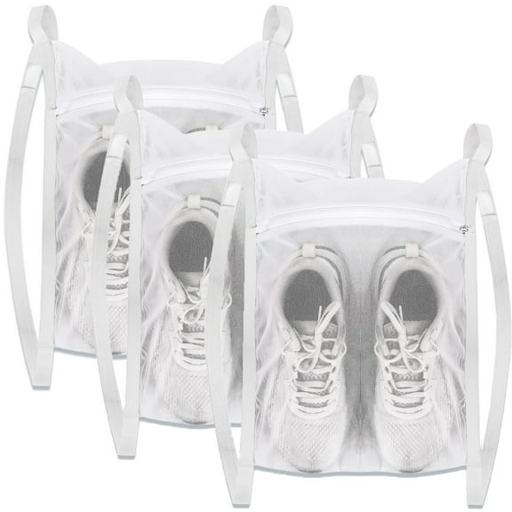 Sneaker Wash & Dry Net Bag for Dryer,Bexikou 3 Pcs Reusable Sneaker Drying Mesh Bags,Honeycomb Net Laundry Bags with Zipper & Strap for Shoes, Clothing, Laundry Reused Bag Tool, 15.7''x13.8'', White