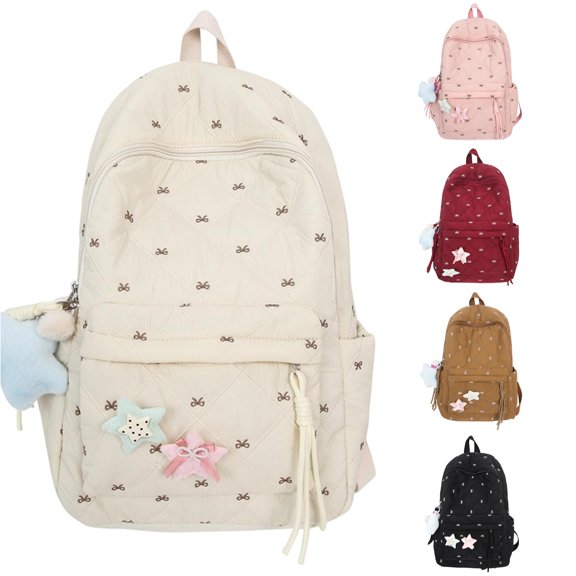 UJNDER Campus Friendly Pattern School Backpack with Bow Design Lightweight Comfortable Daypack for Students Daily Commute Backpack for School,02_White,Mid