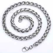 Hermah 8mm Silver Tone Braided Wheat Chain Necklace for Men 22inch