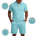 thumbnail image 3 of Havenx 2 Piece Short Sets for Men Button Down Short Sleeves Drawstring Polo Shorts Sets with Pockets Elastic Waist Sweatsuit Outfits Athletic Jogging Sports Summer Clothes,Light Blue M, 3 of 7