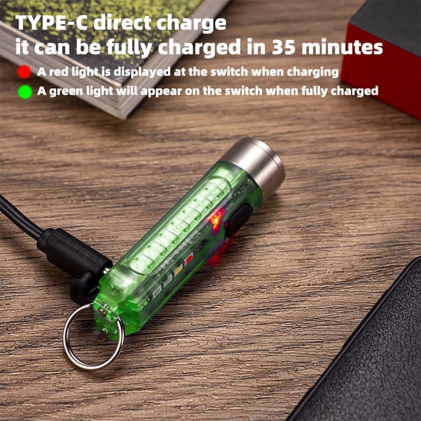 Mini linternas LED Linterna de llavero pequeña recargable por USB con 11 modos de Verde Cola Linternas de llavero