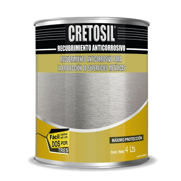CRETOSIL Recubrimiento Anticorrosivo Máxima Protección (Para Fierro, Metales, etc.) Acabado Cristal. (4 L)
