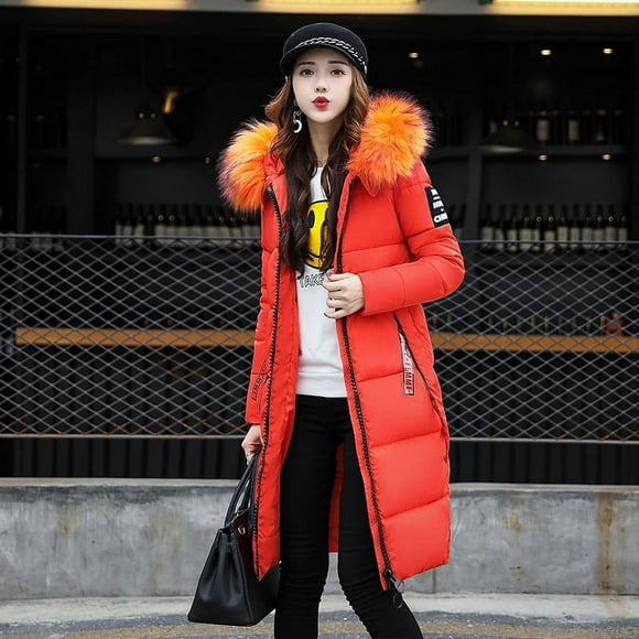 Abrigo largo de algodón para mujer de otoño e invierno con capucha, cuello de piel, abrigo de algodón con plumón, chaqueta de abrigo de algodón para mujer joven