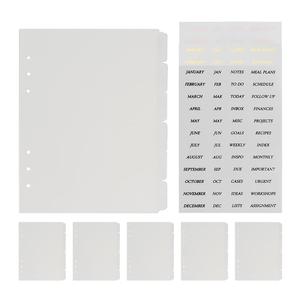 Juego de separadores y pegatinas mensuales A5 con 6 agujeros, anillas redondas, separador de páginas para cuadernos de hojas sueltas, planificadores y diarios