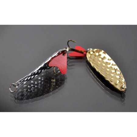 2 Pcs 2 0.56 oz Metal Fishing Spoons Lures Hammered Casting Baits for Bass Trout - Gold & Silver