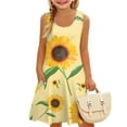 thumbnail image 3 of LTTVQM Girls Summer Dresses Size 4-5 Sleeveless Floral Graphic Sundresses Cute Crew Neck Tank Dresses Fashion Cover Up Dress with Pockets Gold 4-5, 3 of 7