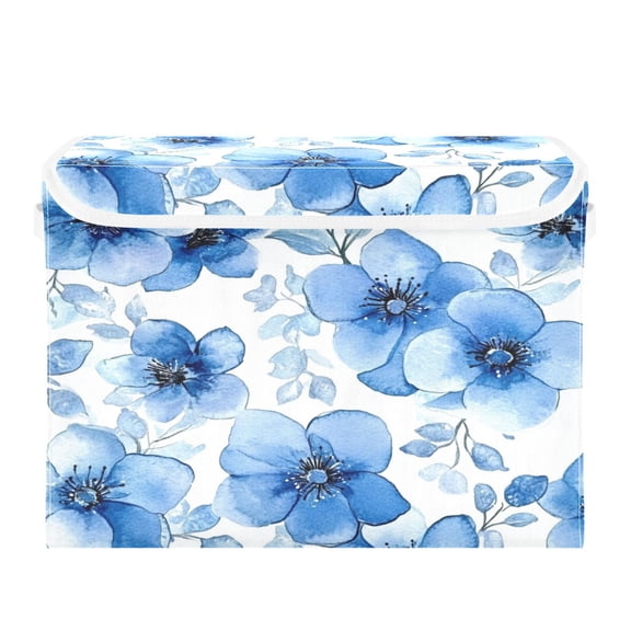 Storage Box With Lid 16.5x12.6x11.8In Foldable Stacked Household Storage Box Cartoon Blue Flowers