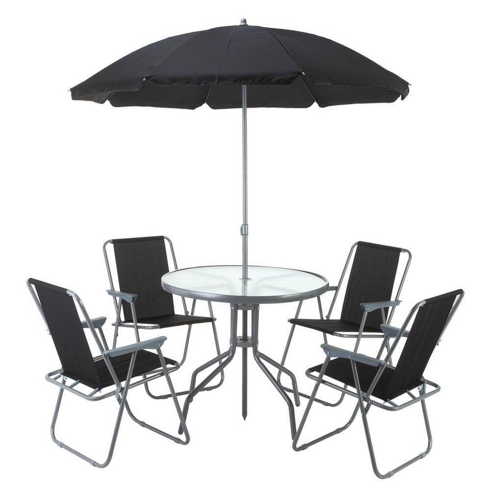 Palm Springs Outdoor Dining Room Set with Table, 4 Chairs and Umbrella Parasol by