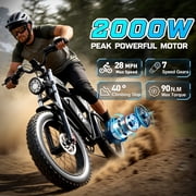 Electric Bike for Adults, 750W Peak ,Max 28Mph & 90Miles Electric Bicycle, 48V/25Ah,20 Fat Tire E-Mountain Bike,Full Suspension & 7Speed