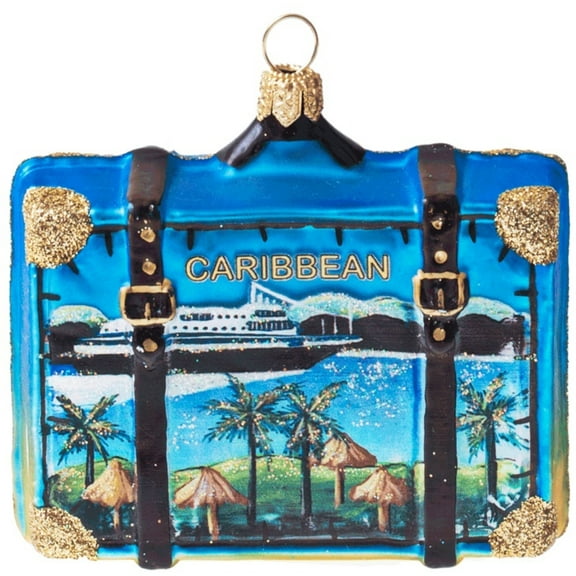 Caribbean Travel Suitcase Polish Glass Christmas Ornament ONE Tree Decoration