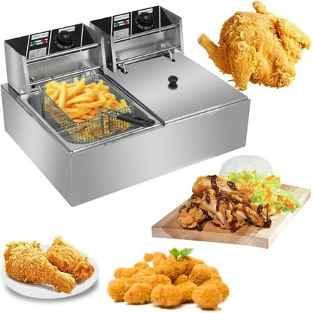 WSYW 12L 5000W 2-Basket Electric Deep Fryer, Commercial Use, Stainless Steel