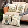 thumbnail image 6 of Spring Pillow Covers 20x20 Inch Set of 4 Green Plant Flower Throw Pillows Covers Floral Outdoor Decorative Square Linen Farmhouse Cushion Covers for Home Sofa Bed Couch, 6 of 6