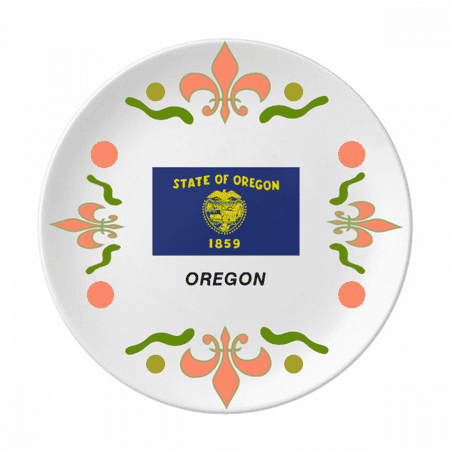 

American State Flag Outline Oregon Flower Ceramics Plate Tableware Dinner Dish