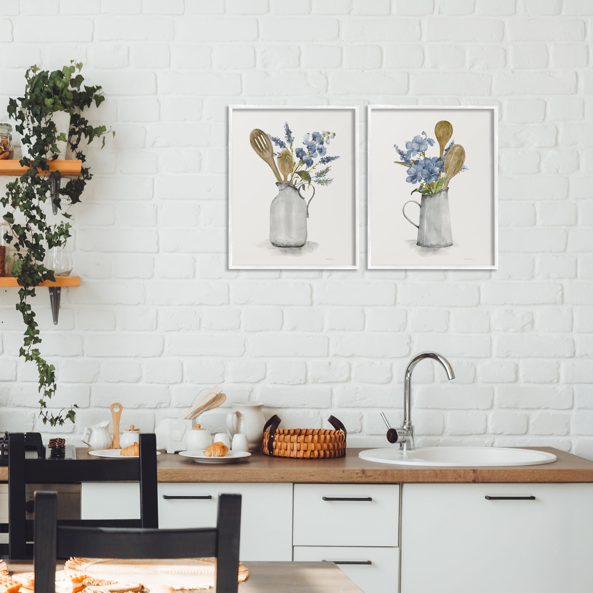 Stupell Industries Kitchen Pitcher Bouquets 2 Piece White Framed Giclee Art Set, design by Carol Robinson