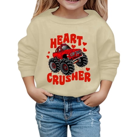 JAJAHO Boys Girls Sweatshirts Unisex Kids Cartoon Car Letter Printed Casual Round Neck Long Sleeve Pullover Top Valentine s Day 2-10 Years Cozy Tops