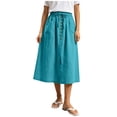 thumbnail image 2 of Smsaxvxz Womens Summer Skirts Casual Solid Front Button A-Line Drawstring Elastic Waist Midi Skirt with Pockets Sky Blue L, 2 of 8