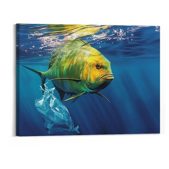Shiartex  Sea Fish Mahi Mahi Marine Life Canvas Poster Holiday Gift Picture Modern Aesthetics Mural Wall Art Decoration (framed,20x16 Inch)