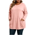 thumbnail image 5 of Plus Size Tops Nelozsy Fashion Women's Casual Solid Color Loose Long Sleeve Round-neck Oversize Shirt Pink XXXXXL, 5 of 9