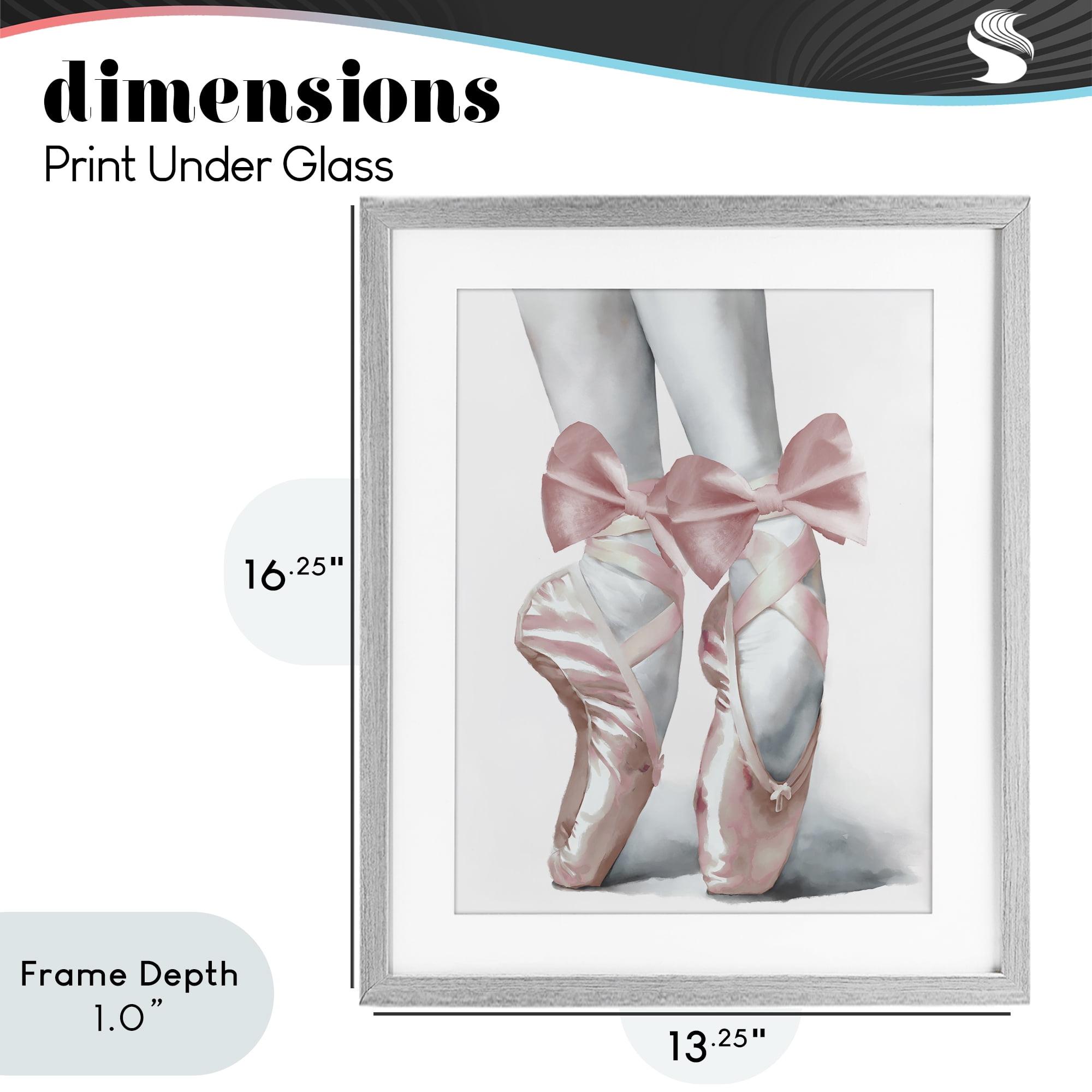 Stupell Industries Ballet Pointe Shoes Gray Framed Print Under Glass, design by Elizabeth Medley