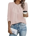 thumbnail image 3 of UTSJKR Womens Tops Dressy Solid Casual Pleated Crew Neck Long Sleeve Shirts Office Work Chiffon Blouses Pink S, 3 of 6
