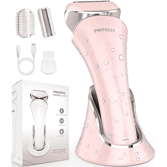 PRITECH Electric Razor for Women, Cordless Electric Shavers, Wet & Dry Waterproof Lady Razors for Legs, Arms, Underarms, Bikini (Pink)