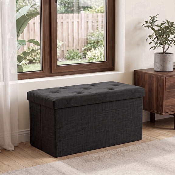 SOLACE FURNITURE Bench with Storage, Foot Rest, End of Bed Bench, Storage Chest for Living Room, Bedroom, Entryway, Black