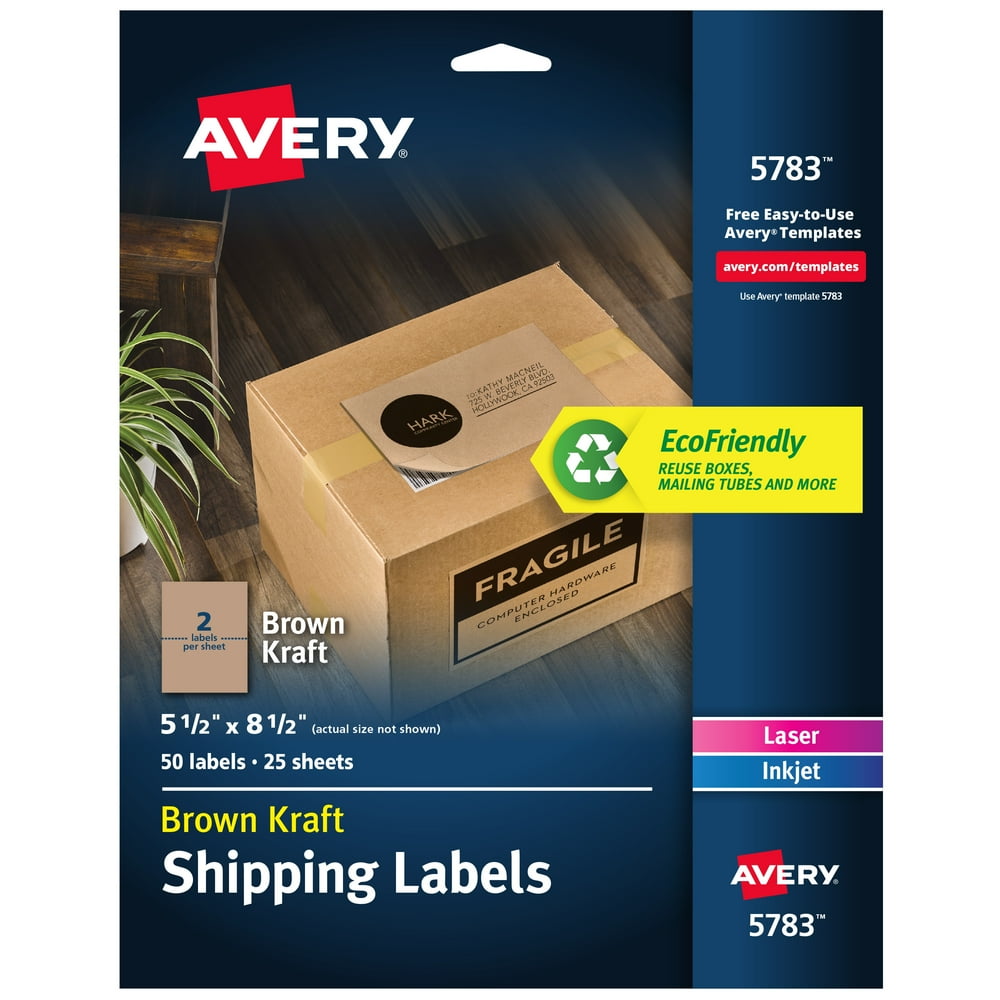 Avery Kraft Brown Shipping Labels 51/2 x 81/2, Pack of 50 (5783