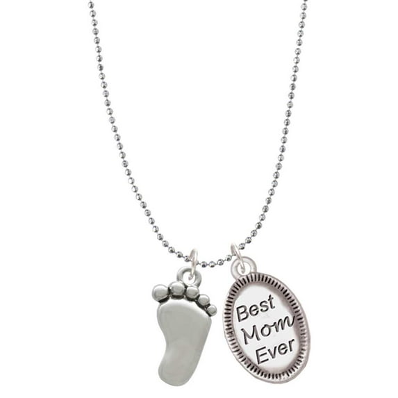 Delight Jewelry Silvertone Foot Best Mom Ever Charm Necklace