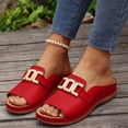 thumbnail image 2 of Zefriona Women's Casual Wedge Sandals Slip On Open Toe Comfortable Beach Slides With Metal Buckle Red Size 7, 2 of 9