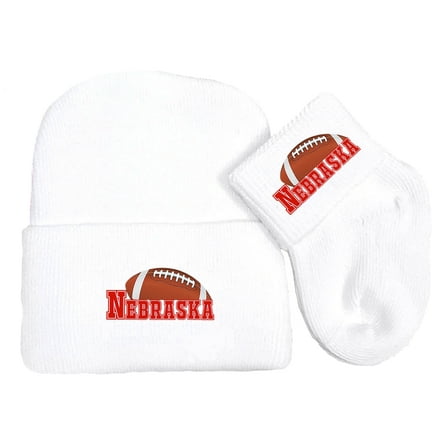 Future Tailgater Newborn Baby Knit Cap and Socks Set for Nebraska Fans