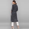 thumbnail image 5 of Janasya Indian Chinese Neck 3/4 Sleeve Abstract Grey Cotton Flex Kurta For Women, 5 of 6