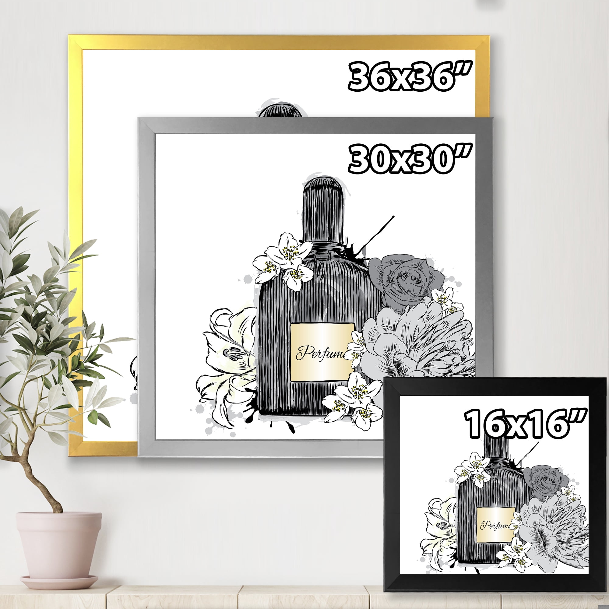 Designart 'Bouquet of Flowers and Perfume Bottle III' Traditional Framed Art Print