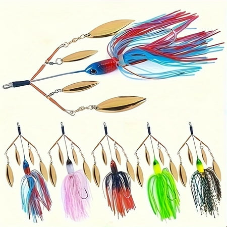 5pcs Fishing Spinnerbait Bionic Soft Lure with Willow Blades Snakehead Skirt Jig Fishing Accessories for Pike Bass