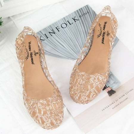 

Sunvit Flat Sandals for Women- Casual Jelly Sandals Hollow Summer Slide Sandals #192 Gold