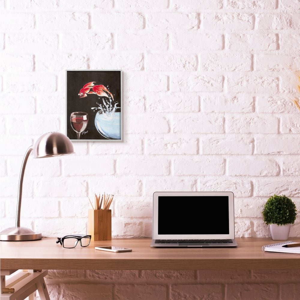 Stupell Industries Fish Leaping Into Wine Glass Funny Drawing Framed Wall Art by Jean-Pierre Got