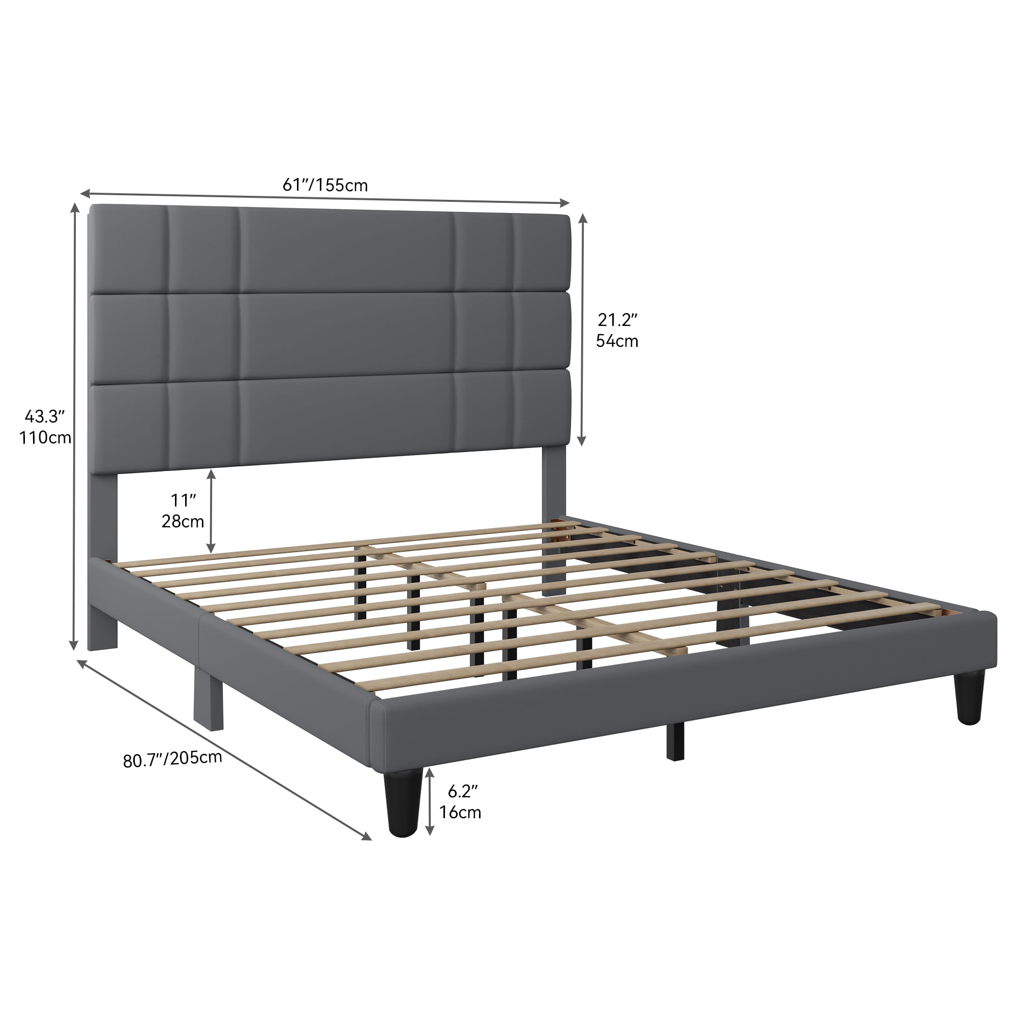 Dextrus Queen Size Bed Frame, High-Quality Metal & Wood Construction, Noise-Free Design, No Box Spring Needed, Easy Assembly, 43.3" Linen Upholstered Headboard, Dark Grey