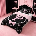 thumbnail image 2 of meiyoeat Pink Ribbon Bowknot Twin Comforter Sets For Girls,Lovely Bowtie Alphabet Print P Bedding Set For Kids,Pink Reversible,2pcs, 2 of 7