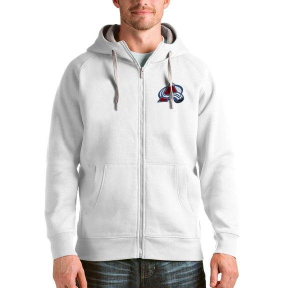 Men's Antigua White Colorado Avalanche Logo Victory Full-Zip Hoodie