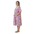 thumbnail image 3 of Women's Short Sleeve Woven Snap-Front Closure Floral Embroidery Housecoat Duster Lounge Nightgown, Pink XXXX-Large, 3 of 6